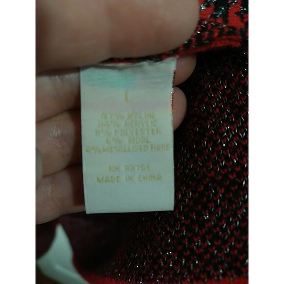 Christina Women's L Sweater Red Plaid Shimmer Pullon 3/4 Sleeve Cardigan - Picture 7 of 8